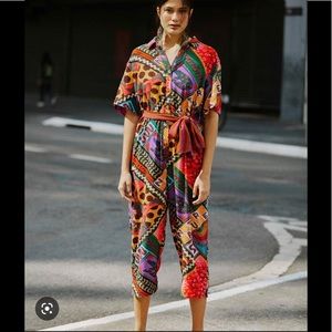 New FARM Rio dotted patch scarf jumpsuit size small